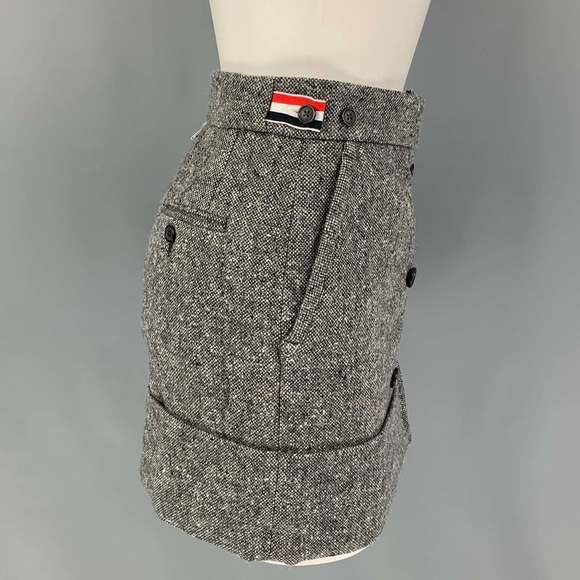 THOM BROWNE Grey Merino Wool Mohair Mini Skirt - Picture 2 of 5